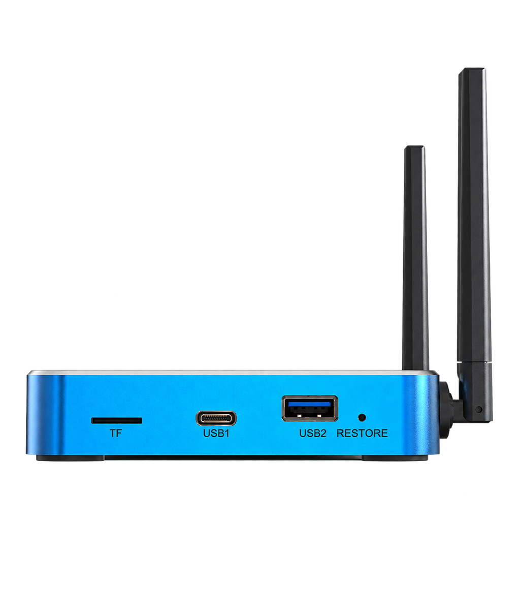 SuperBox S8 Max rear connection ports and dual antennas, isolated on a transparent background.