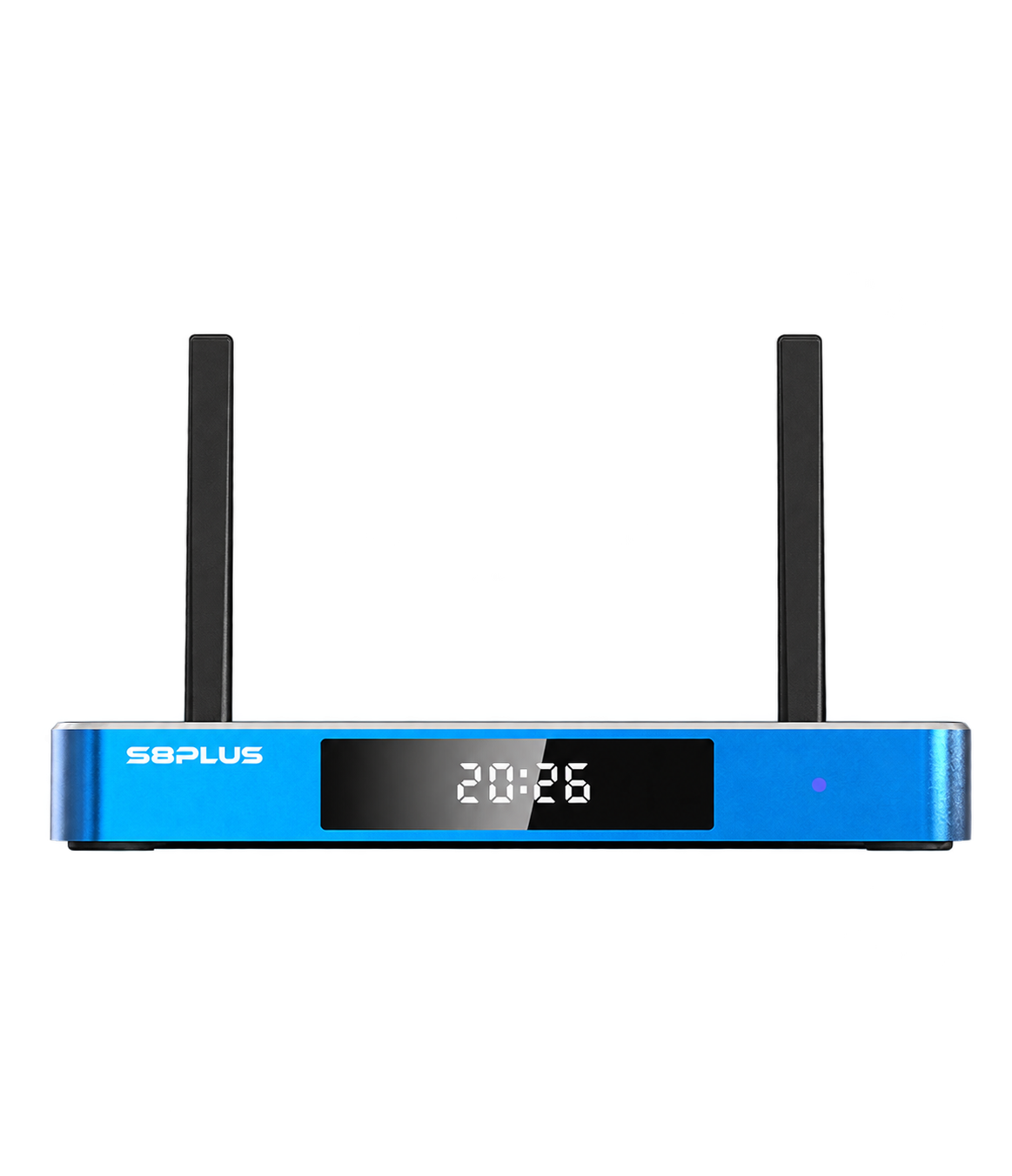 SuperBox S8 Plus front view with dual antennas, isolated on a transparent background.