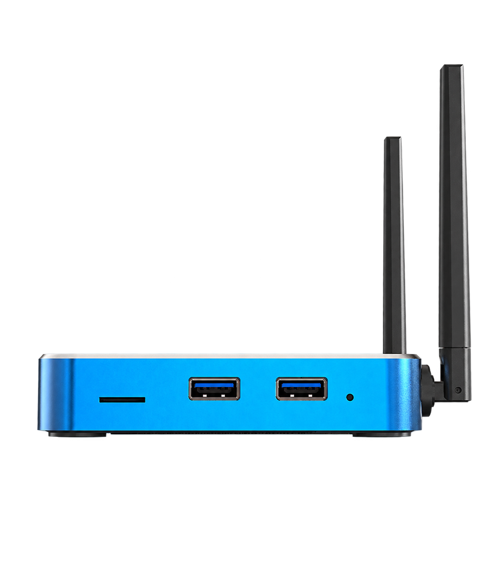 SuperBox S8 Plus rear connection ports and dual antennas, isolated on a transparent background.