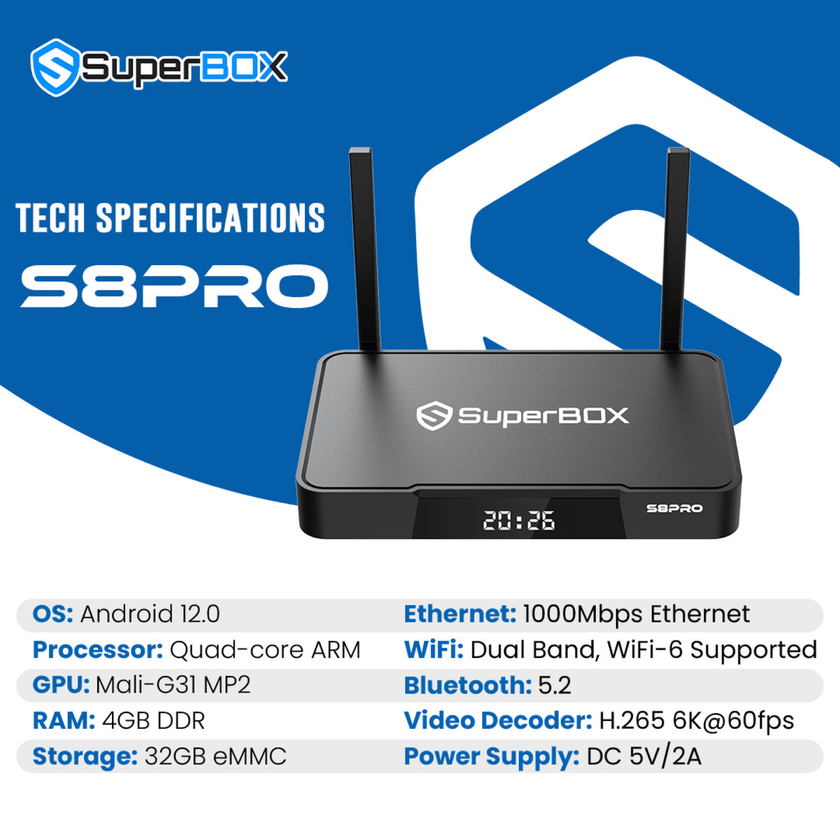 SuperBox S8 Pro feature and specification chart.