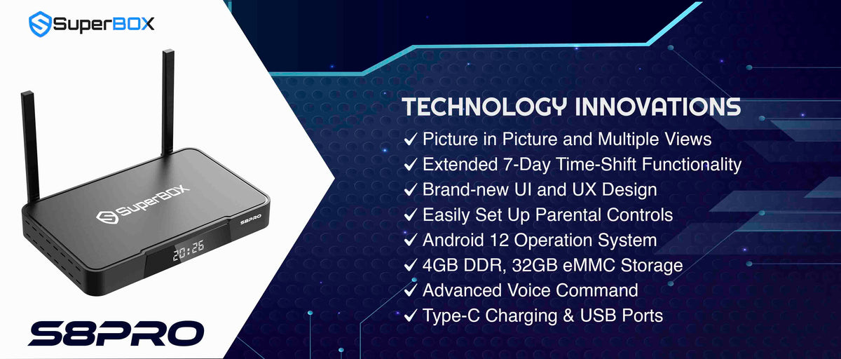 SuperBox S8 Pro landscape product features overview.