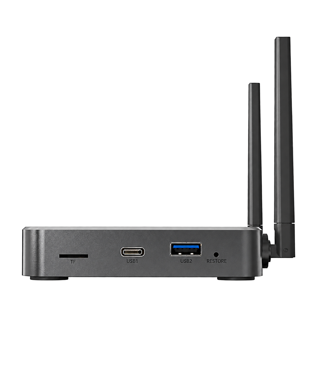SuperBox S8 Ultra rear connection ports and dual antennas, isolated on a transparent background.