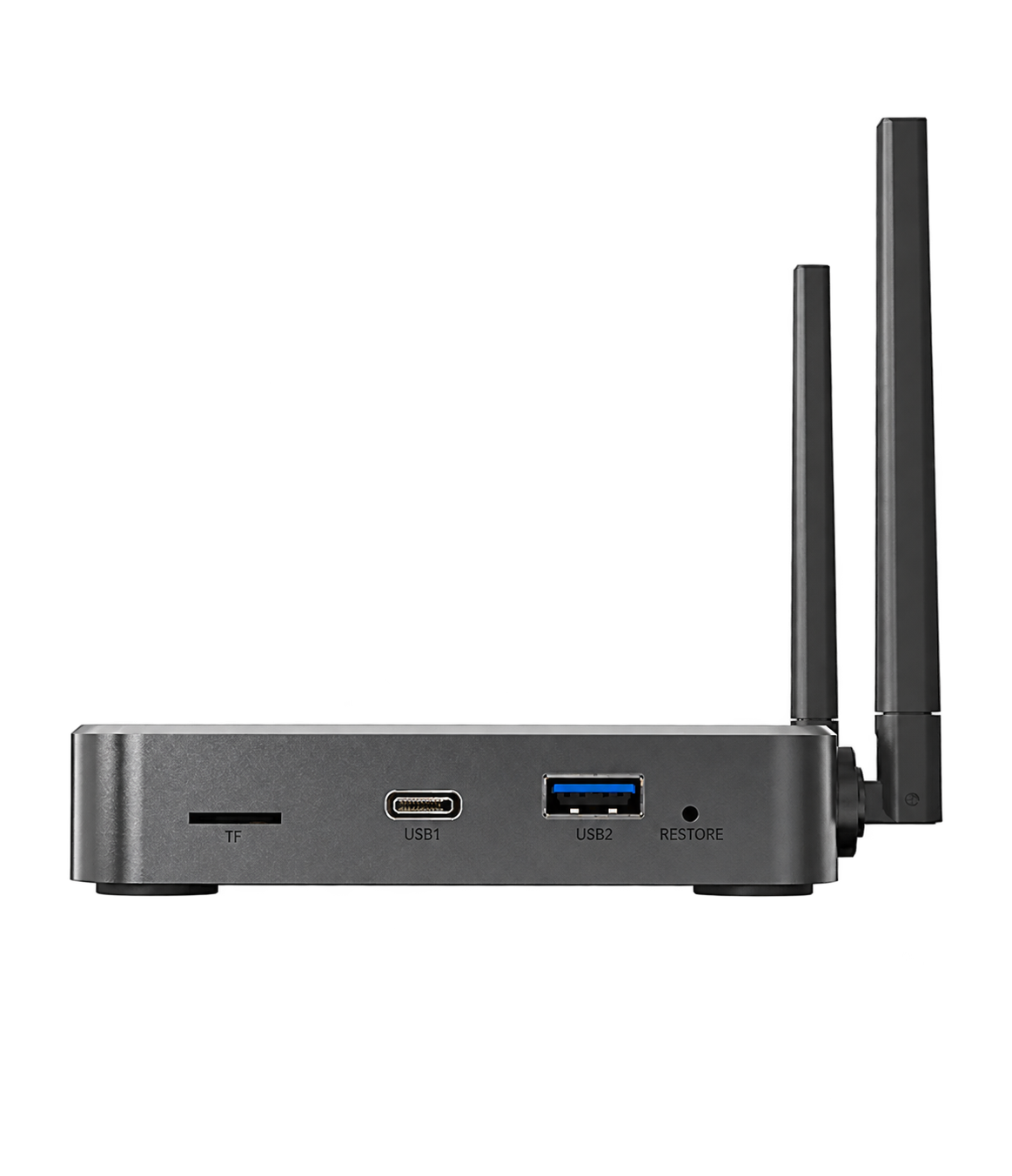 SuperBox S8 Ultra rear connection ports and dual antennas, isolated on a transparent background.